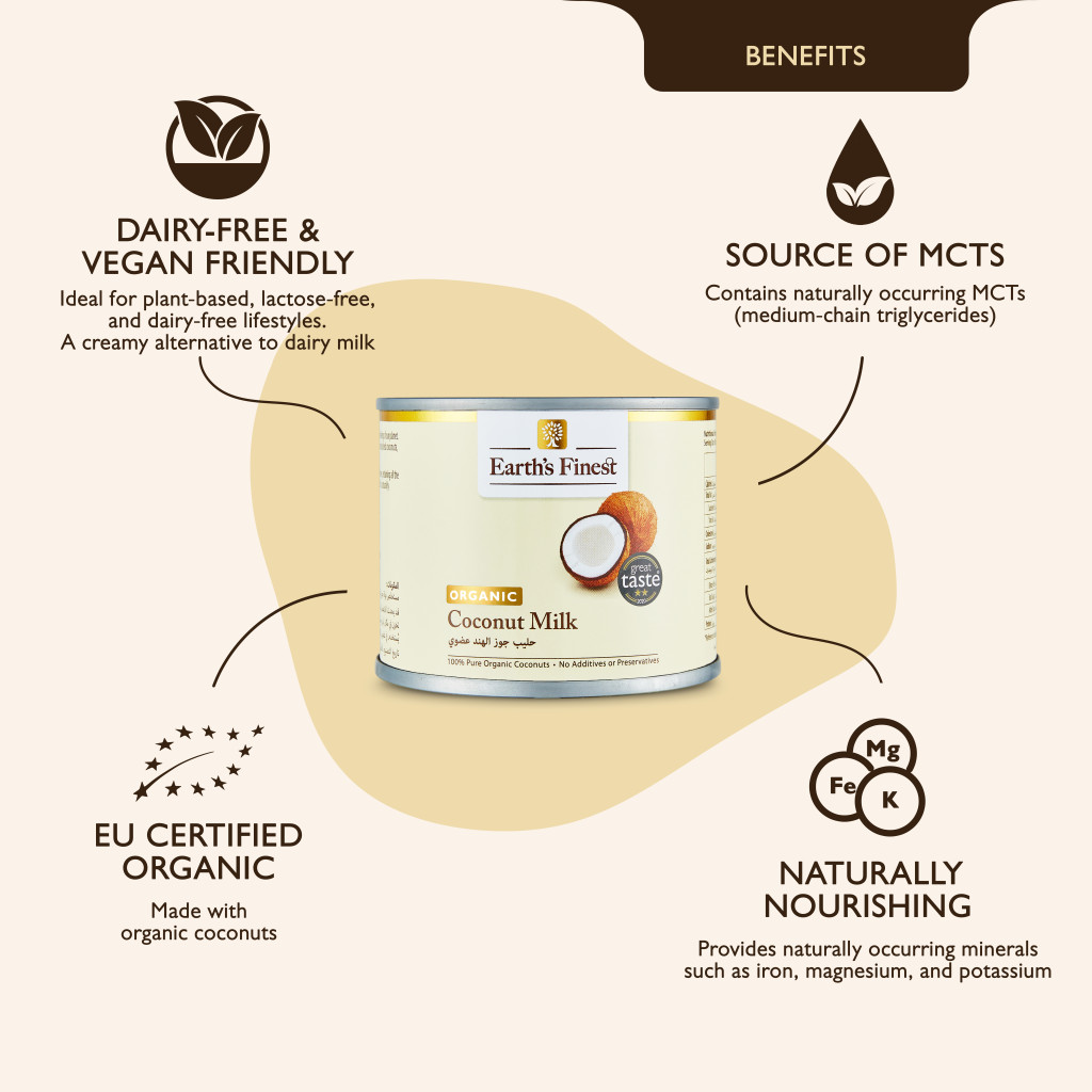 Earth’s Finest Organic Coconut Milk, Vegan, Dairy-Free, Low-Fat Milk Alternative for Cooking & Drinks, 200ml