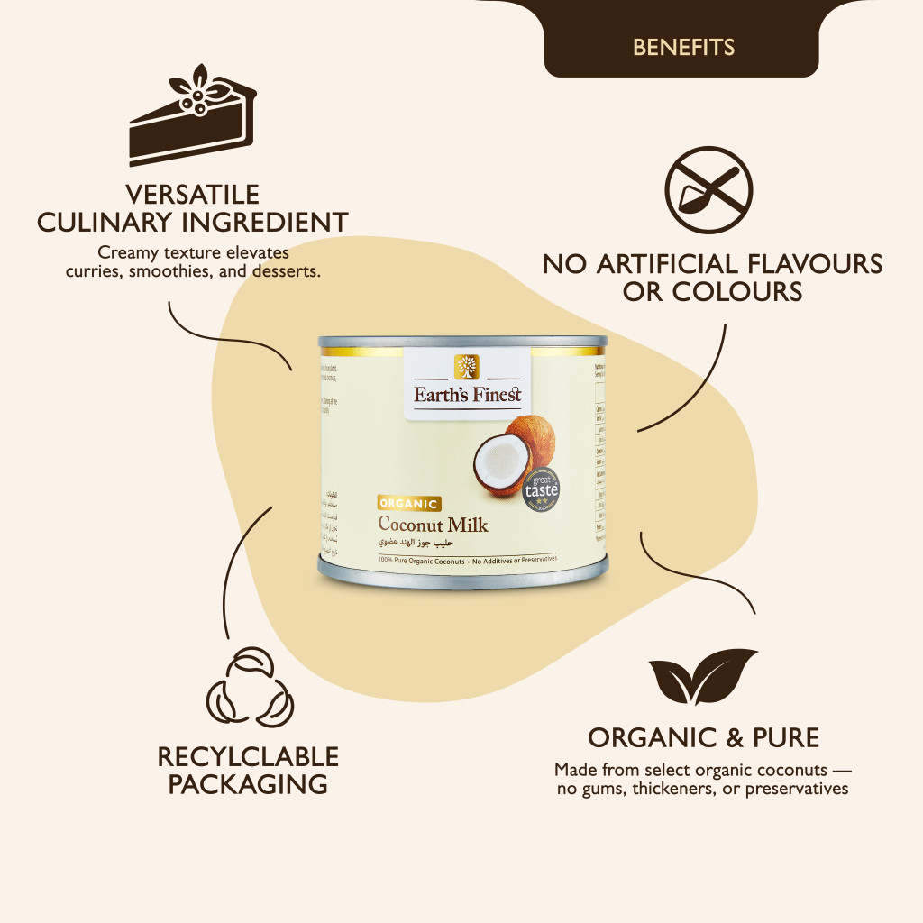 Earth’s Finest Organic Coconut Milk, Vegan, Dairy-Free, Low-Fat Milk Alternative for Cooking & Drinks, 200ml