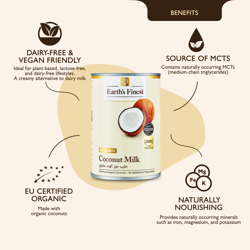 Earth’s Finest Organic Coconut Milk, Pure, Vegan, Dairy-Free, Low-Fat, Plant-Based Milk for Cooking & Drinks, 400ml