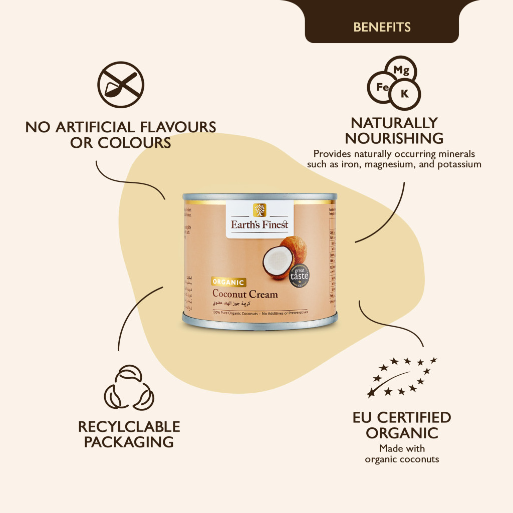 Earth’s Finest Organic Coconut Cream, Vegan, Unsweetened, BPA-Free, Cooking for Curries & Desserts, 200ml