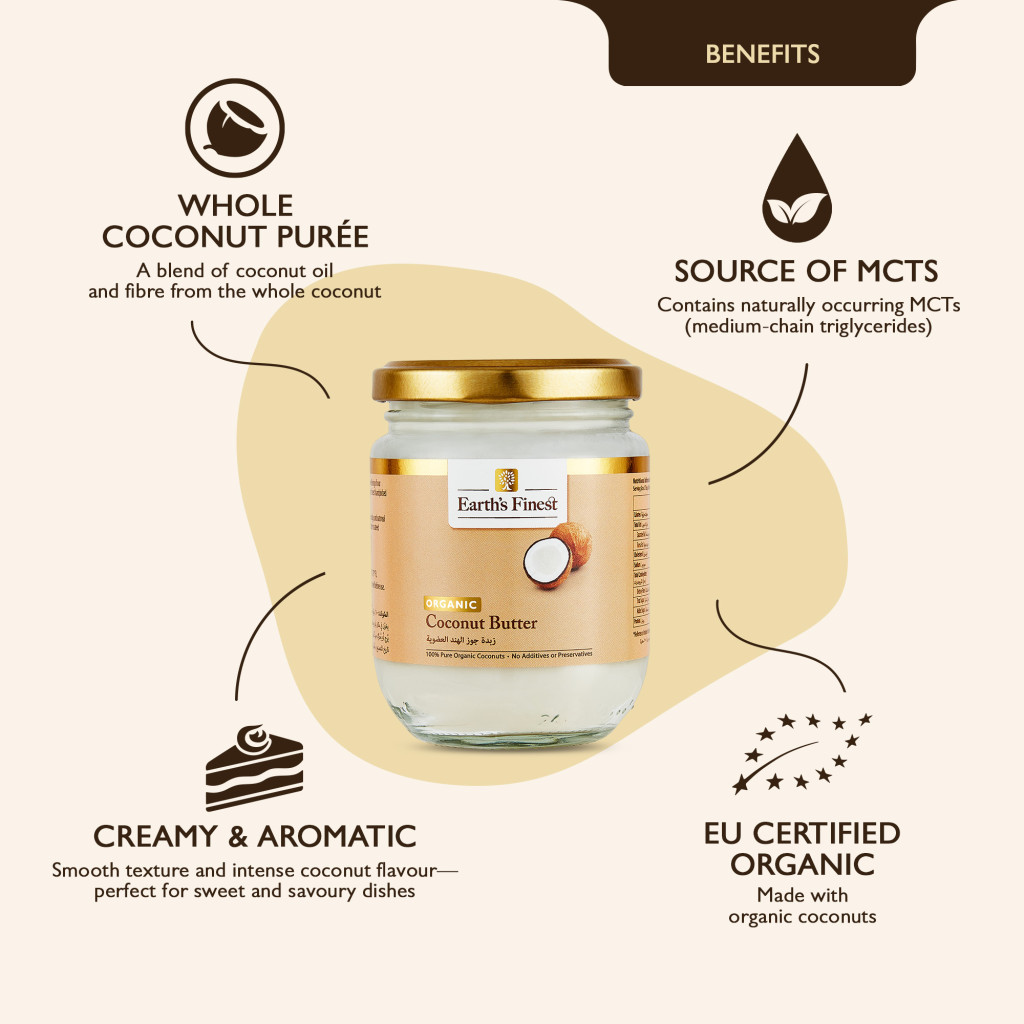 Earth’s Finest Organic Coconut Butter, 100% Pure, Vegan, Plant-Based Spread for Cooking & Desserts, 200ml