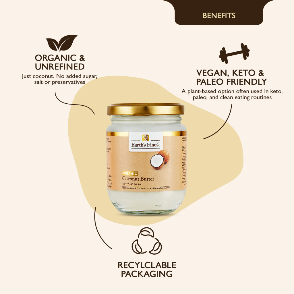 Earth’s Finest Organic Coconut Butter, 100% Pure, Vegan, Plant-Based Spread for Cooking & Desserts, 200ml