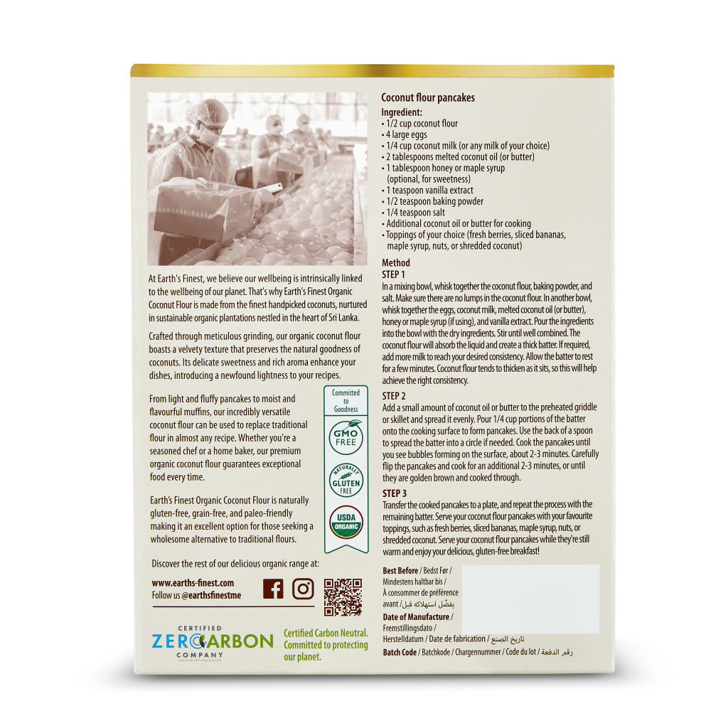 Earth’s Finest Organic Coconut Flour, Gluten-Free, Low-Carb, High-Fiber, Wheat Alternative for Healthy Baking, 500g