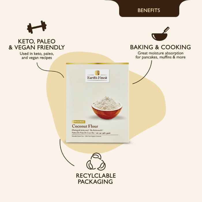 Earth’s Finest Organic Coconut Flour, Gluten-Free, Low-Carb, High-Fiber, Wheat Alternative for Healthy Baking, 500g