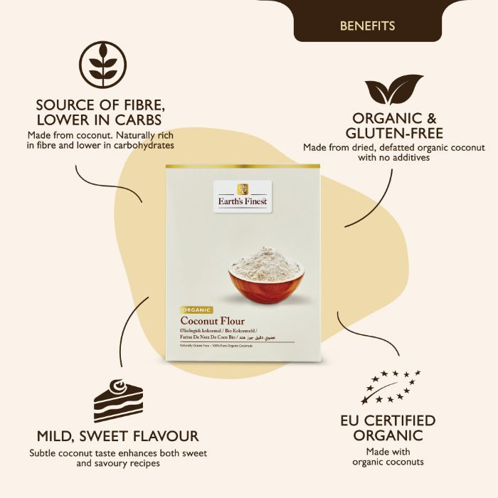 Earth’s Finest Organic Coconut Flour, Gluten-Free, Low-Carb, High-Fiber, Wheat Alternative for Healthy Baking, 500g
