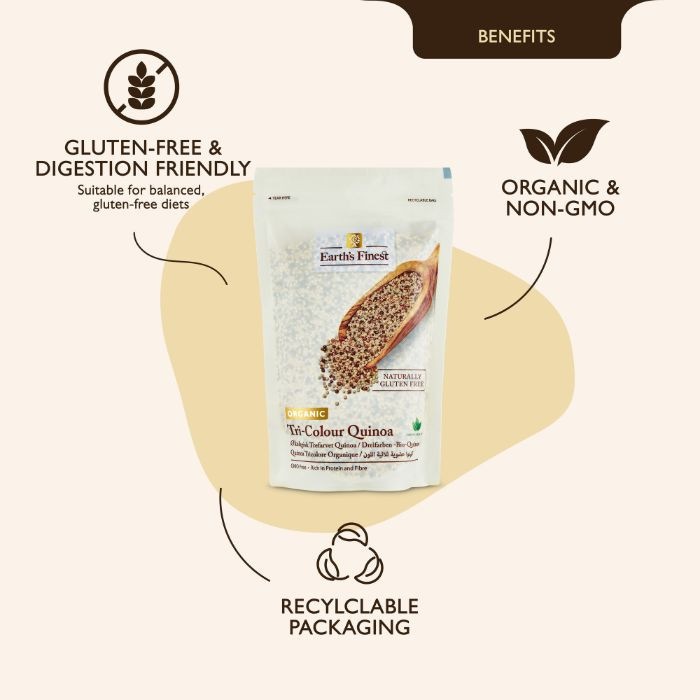 Earth’s Finest Organic Tri-Color Quinoa, Gluten-Free, Non-GMO, High-Protein Superfood for Cooking & Baking - 340g