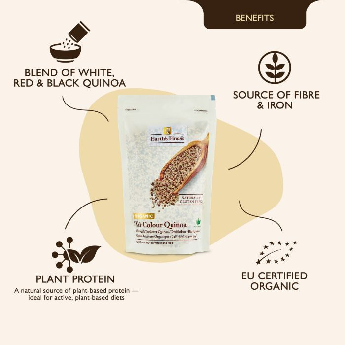 Earth’s Finest Organic Tri-Color Quinoa, Gluten-Free, Non-GMO, High-Protein Superfood for Cooking & Baking - 340g