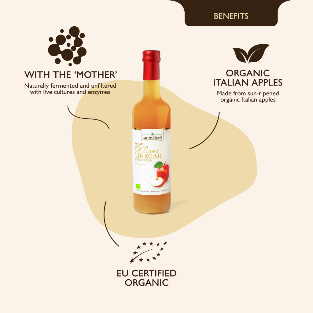 Earth’s Finest Organic Apple Cider Vinegar with Mother, Raw, Unfiltered and Unpasteurized, 500ml