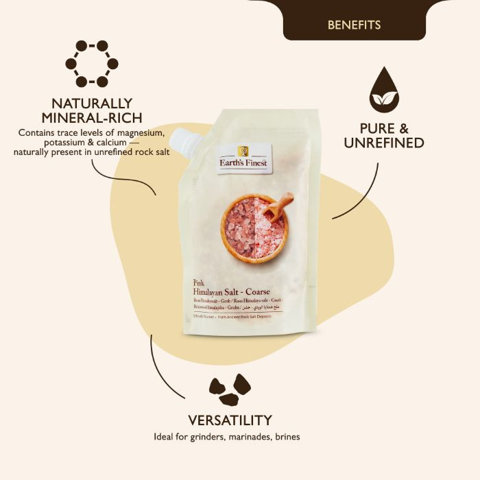 Earth’s Finest Pink Himalayan Salt, Coarse Grain, Mineral-Rich, Natural Rock for Cooking & Wellness, 500g