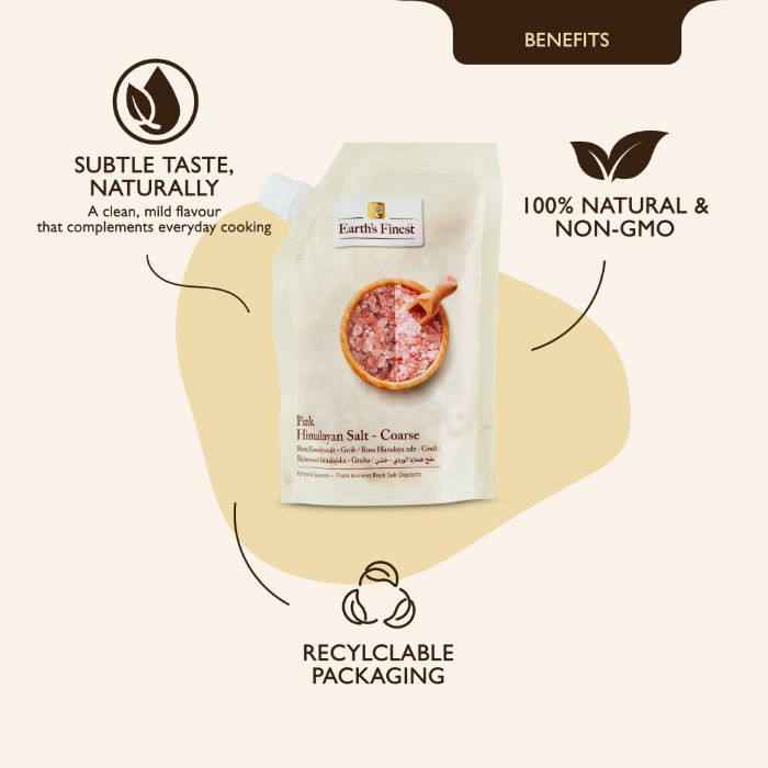 Earth’s Finest Pink Himalayan Salt, Coarse Grain, Mineral-Rich, Natural Rock for Cooking & Wellness, 500g