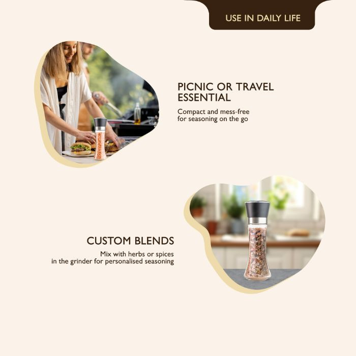 Earth’s Finest Pink Himalayan Salt, 100% Pure, Coarse Grain Rock Salt in Refillable Glass Grinder, 200g