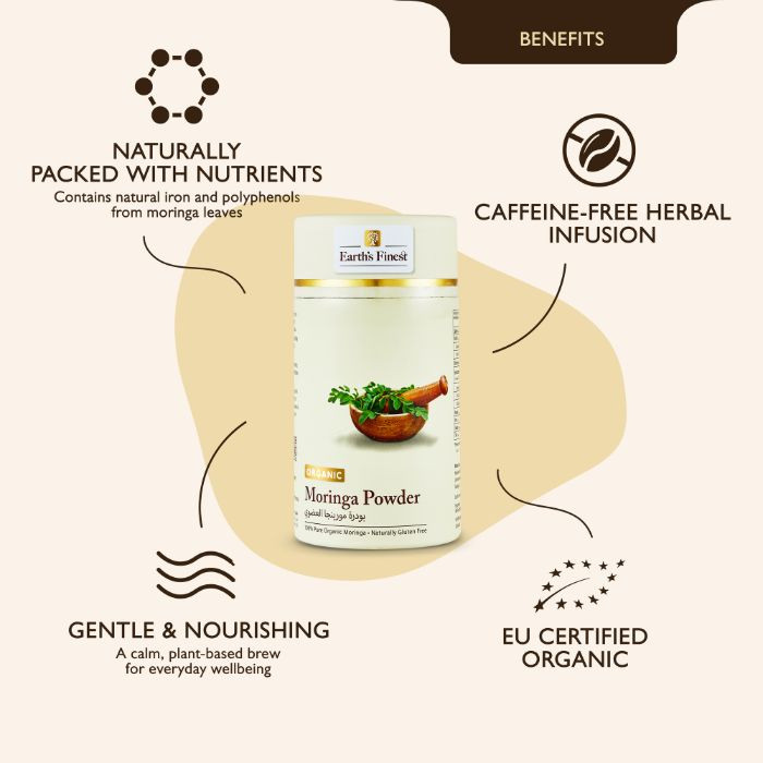 Earth’s Finest Organic Moringa Powder, 100% Pure Superfood, Detox & Immune Support, Non-GMO, Vegan, 113g