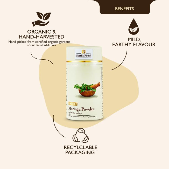 Earth’s Finest Organic Moringa Powder, 100% Pure Superfood, Detox & Immune Support, Non-GMO, Vegan, 113g