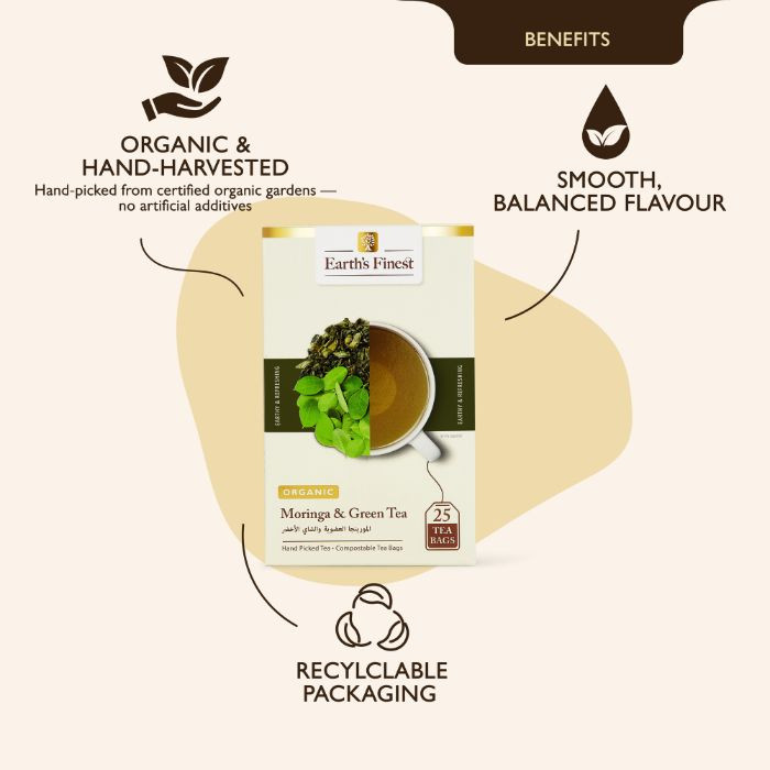 Earth’s Finest Organic Moringa Green Tea, Antioxidant-Rich Superfood Blend for Immunity, Energy & Wellness - 25 Bags