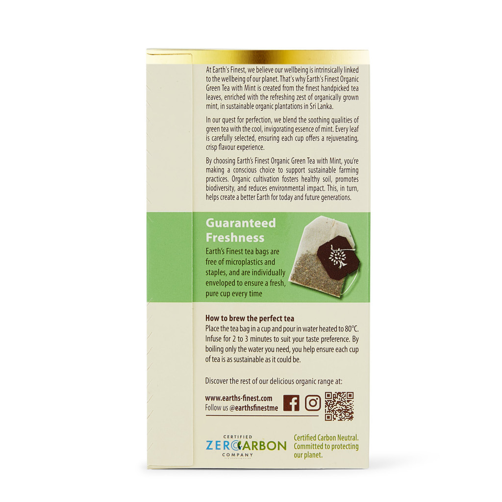 Earth’s Finest Organic Green Tea with Mint, Refreshing, Detoxifying & Antioxidant-Rich Herbal Blend, 25 Tea Bags