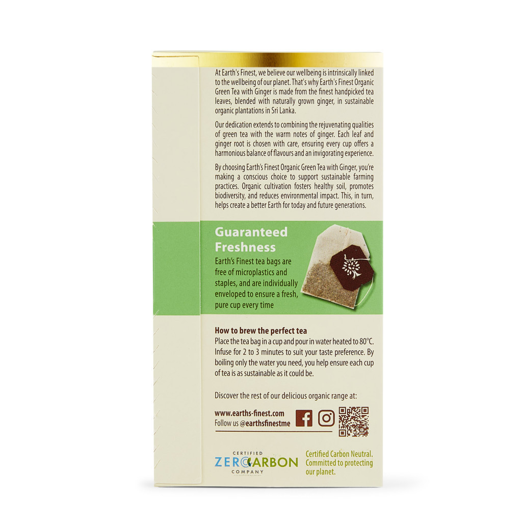 Earth’s Finest Organic Green Tea with Ginger, Immunity-Boosting, Detoxifying & Antioxidant-Rich Blend, 25 Tea Bags