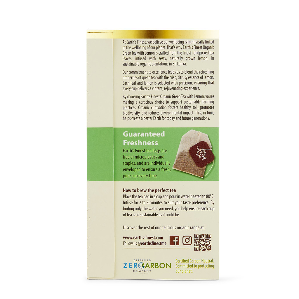 Earth’s Finest Organic Green Tea with Lemon, Detoxifying, Refreshing, Antioxidant-Rich Wellness Blend, 25 Tea Bags