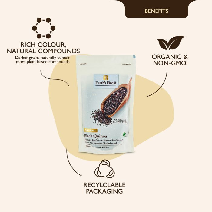 Earth’s Finest Organic Black Quinoa, Protein-Rich, High-Fiber, Gluten-Free, Non-GMO - 340g