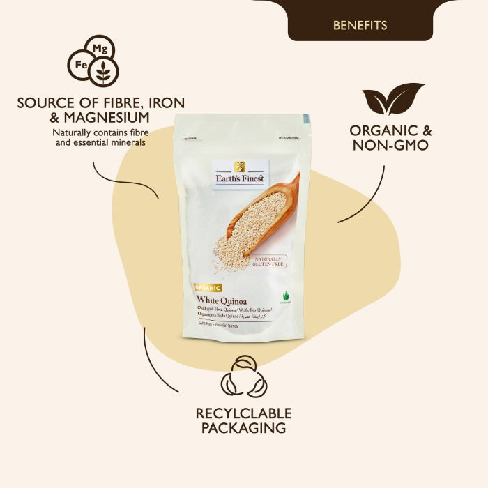 Earth’s Finest Organic White Quinoa, Rich in Protein and Fiber, Non-GMO, Unrefined, Gluten-Free Superfood – 340g