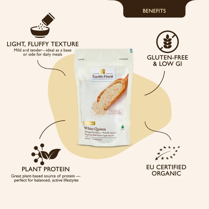 Earth’s Finest Organic White Quinoa, Rich in Protein and Fiber, Non-GMO, Unrefined, Gluten-Free Superfood – 340g