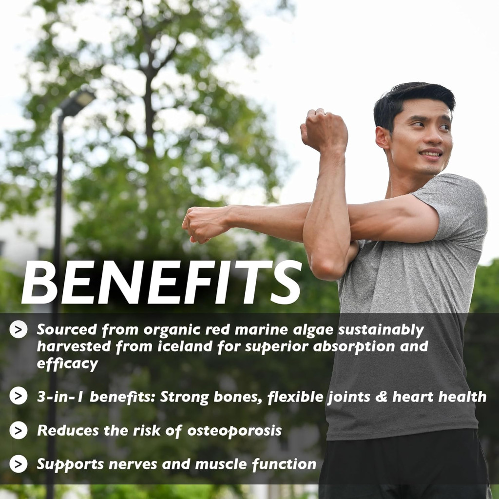 Organic Earth Plant Based Calcium, Red Marine Algae, Bone, Joint, and Heart Health Support - 60 Capsules