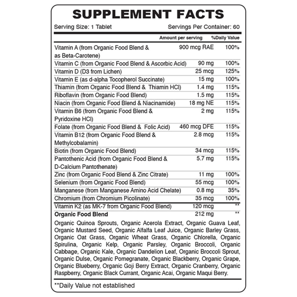 Organic Earth Men’s Daily Multivitamin, Energy, Immunity, Bone and Heart Health with Superfoods - 60 Tablets