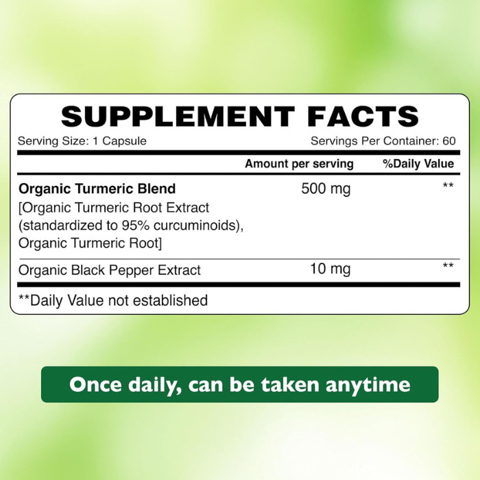 Organic Earth Extra Strength Turmeric with Black Pepper, 4-in-1 Joint Support, Brain Health, Vegan - 60 Capsules