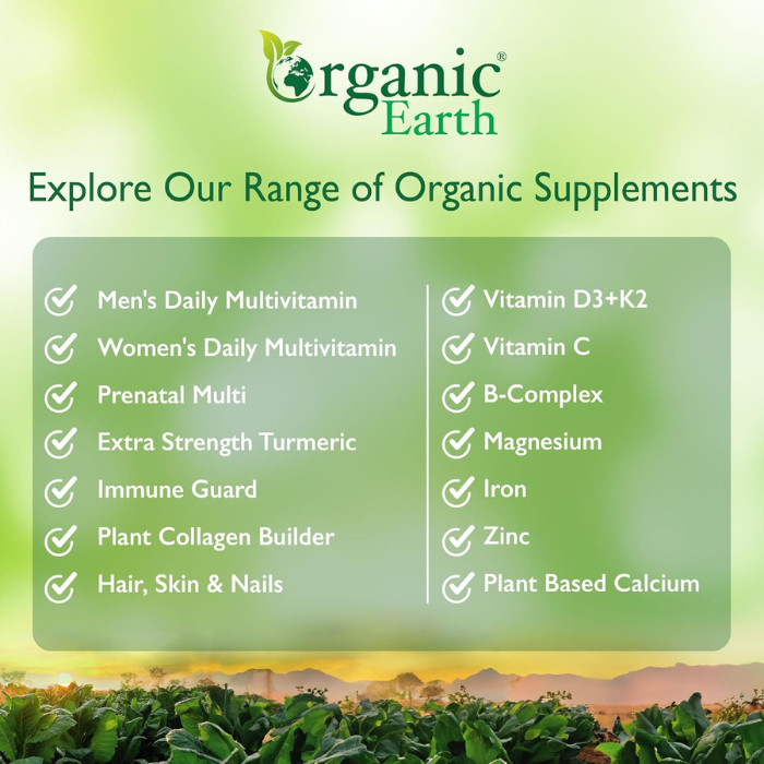 Organic Earth Extra Strength Turmeric with Black Pepper, 4-in-1 Joint Support, Brain Health, Vegan - 60 Capsules