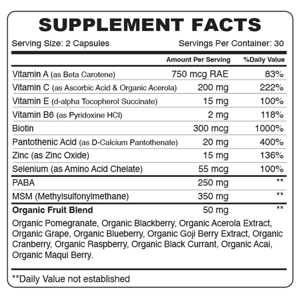 Organic Earth Hair, Skin & Nails, Biotin, Vitamins and Antioxidants for Healthy Growth - 60 Capsules