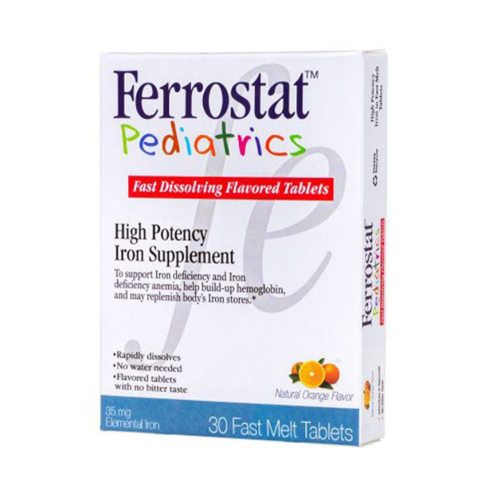 Ferrostat Pediatrics Fast Melt Tablets – Iron Supplement for Kids, Fast-Absorbing, Gentle on Stomach, Great Taste 30s