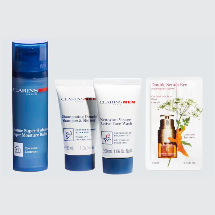 Clarins Men Hydration Essentials Set, Complete Face, Body & Hair Moisture Care