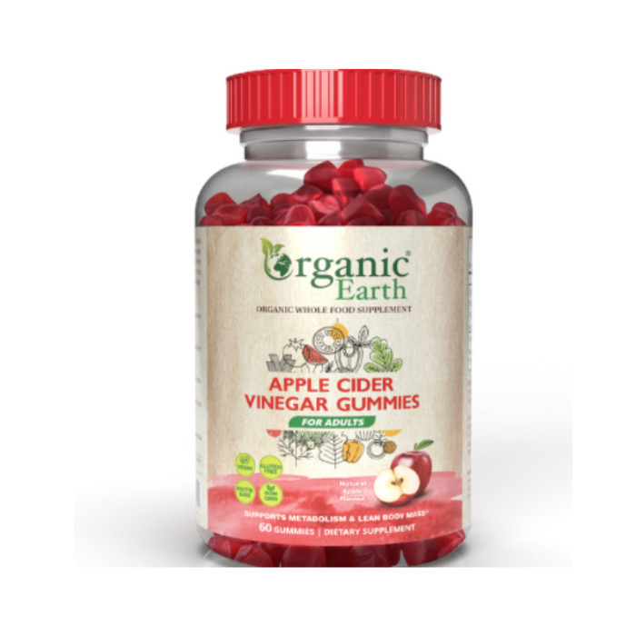 Organic Earth Apple Cider Vinegar Gummies for Adults, Digestion, Detox, and Weight Support - 60s