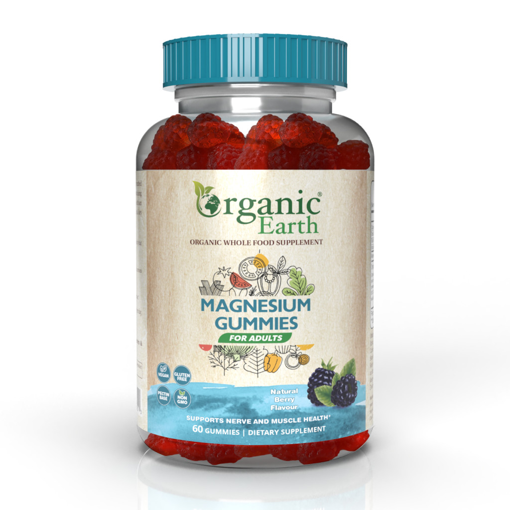 Organic Earth Magnesium Gummies for Adults, Muscle, Nerve, and Energy Support with Organic Blend - 60s