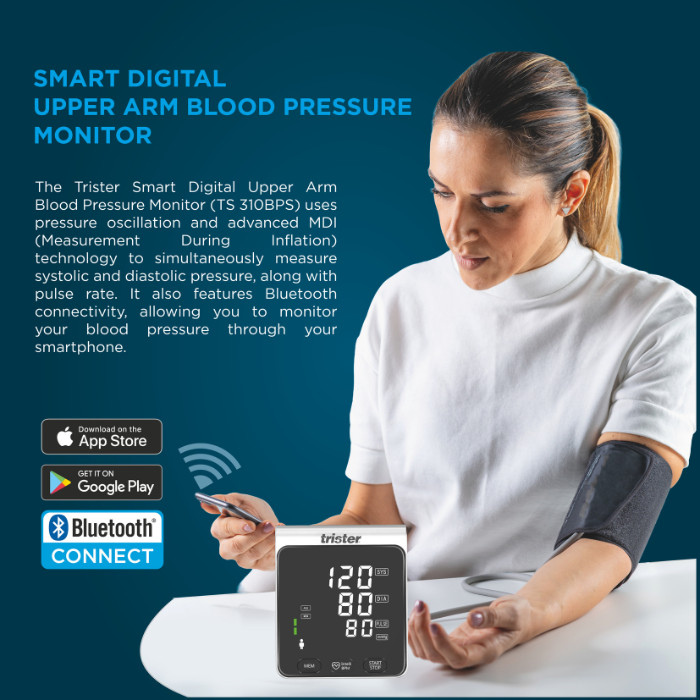 Trister Smart Automatic Upper Arm Blood Pressure Monitor, MDI Technology, Bluetooth and Dual User Memory - TS 310BPS
