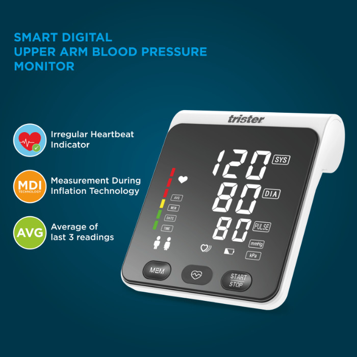 Trister Smart Automatic Upper Arm Blood Pressure Monitor, MDI Technology, Bluetooth and Dual User Memory - TS 310BPS