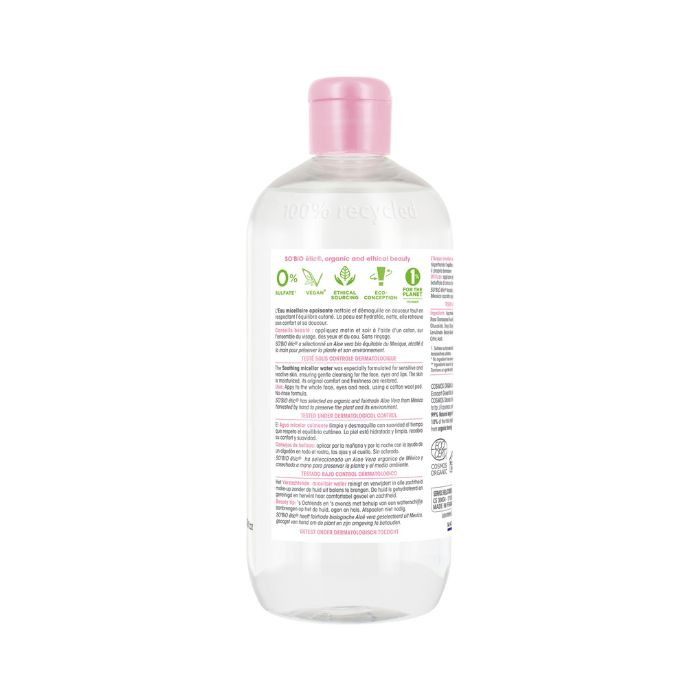So Bio Etic Organic Soothing Micellar Water, Aloe Vera, Sensitive and Reactive Skin, 99% Natural, 500ml