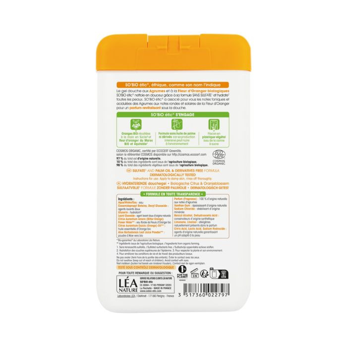 So Bio Etic Organic Citrus and Orange Blossom Shower Gel, Sulfate-Free, 99% Natural Origin, 450ml