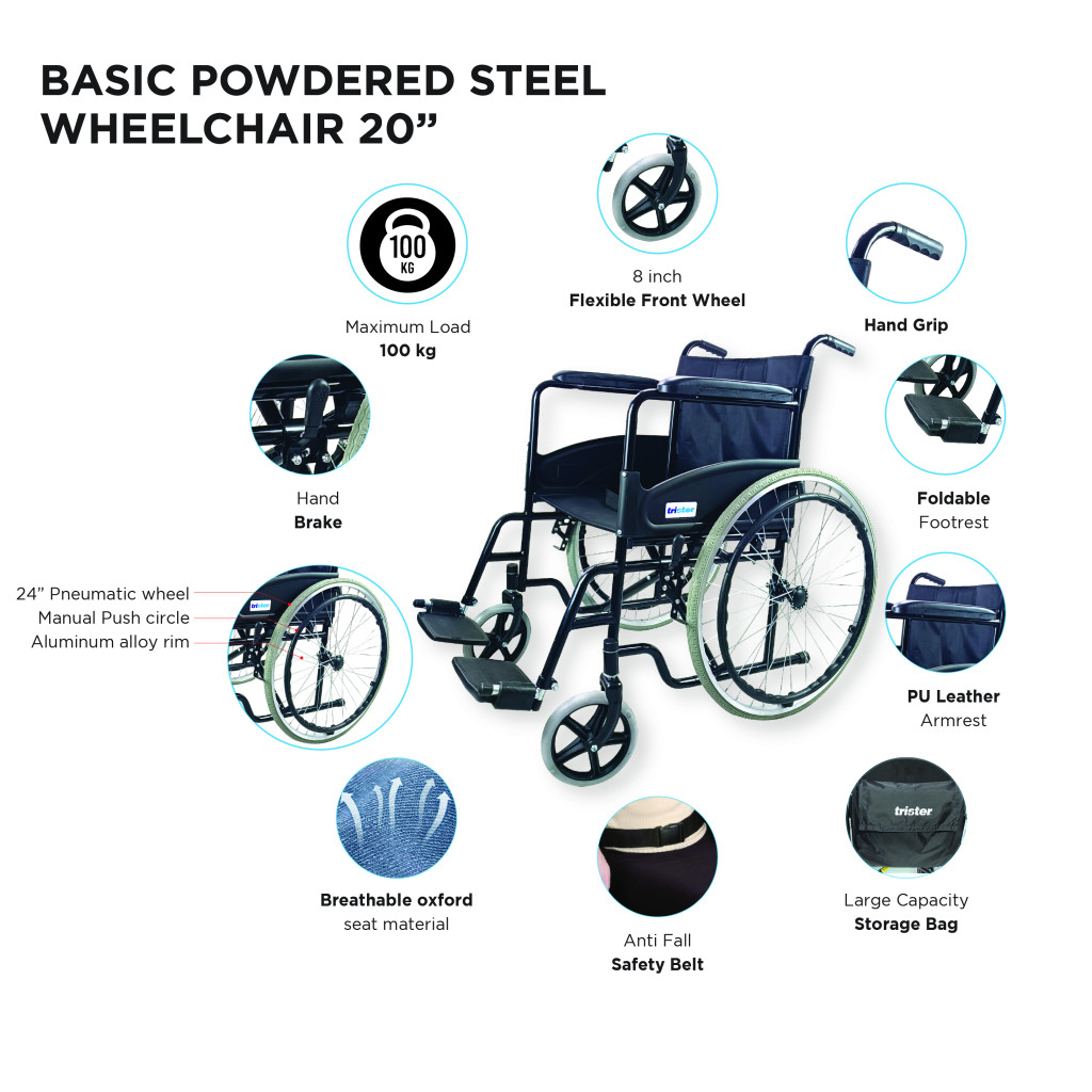 Trister Basic Powdered Steel Wheelchair 20 TS 901WC20S