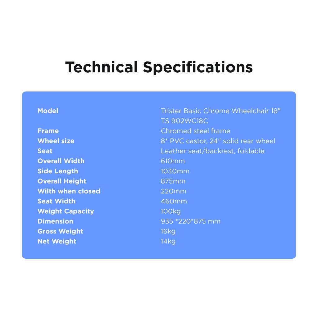 Trister Basic Chrome Wheelchair 18 TS 902WC18C