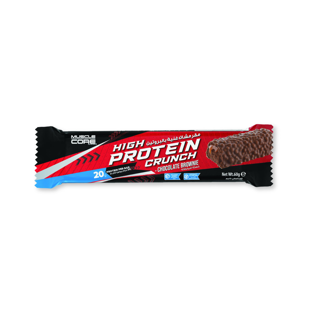 Muscle Core Protein Crunch Bar Chocolate Brownie 60g, 20g Protein, No Sugar, High-Protein - Pack of 12 pcs