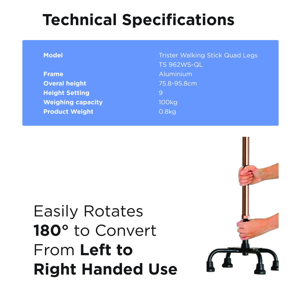Trister Walking Stick Quad Legs TS 962WS-QL