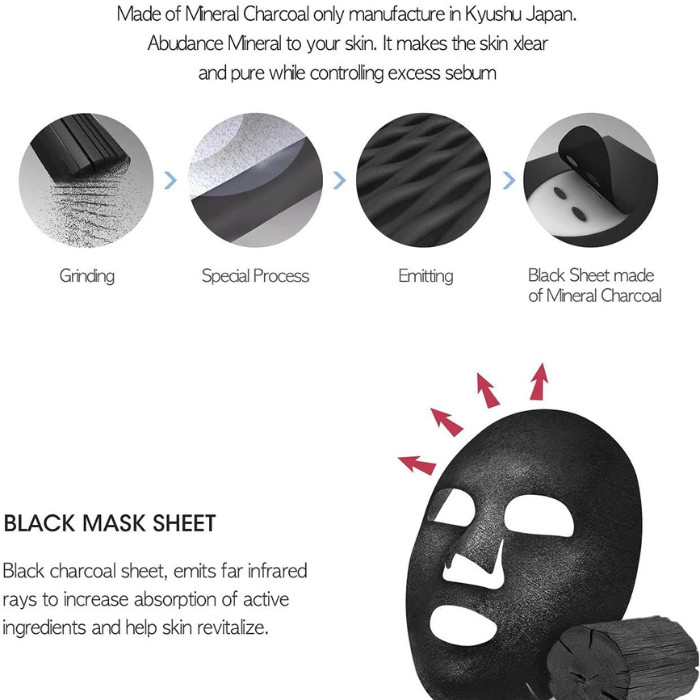 Mediheal WHP White Hydrating Black EX Sheet Mask, Brightening, Moisturizing and Purifying Charcoal Mask - 25ml