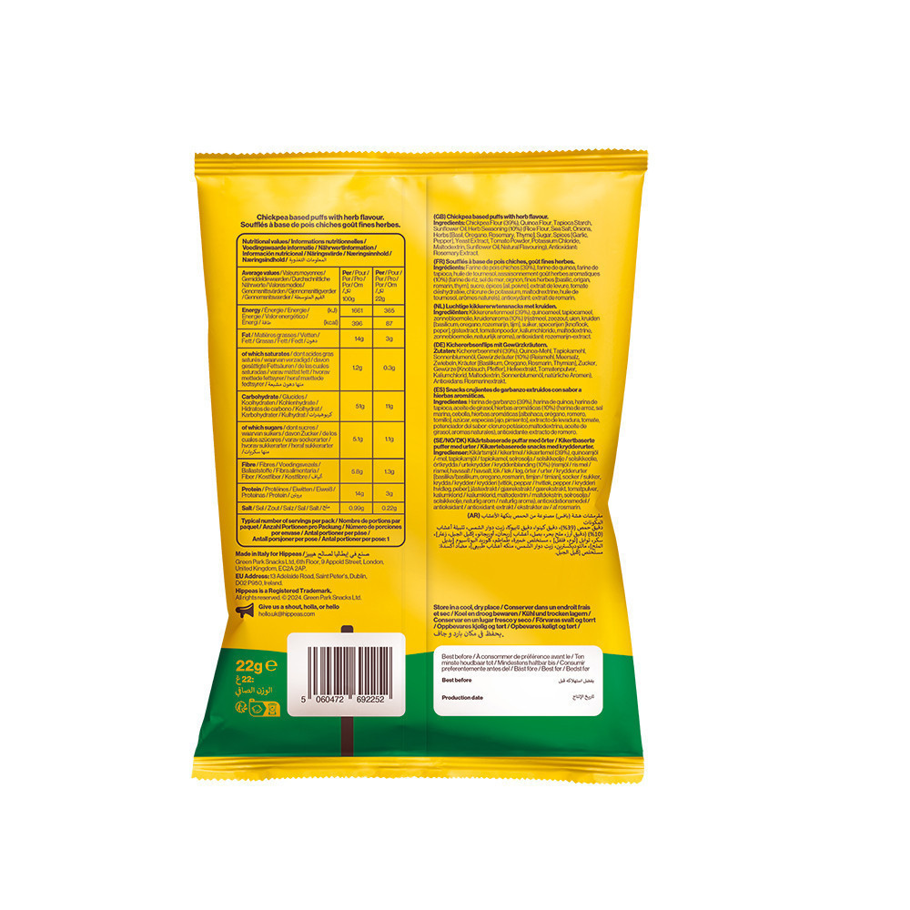 Hippeas Chickpea Puff Snacks Vegan Herbs We Trust 12x 22g