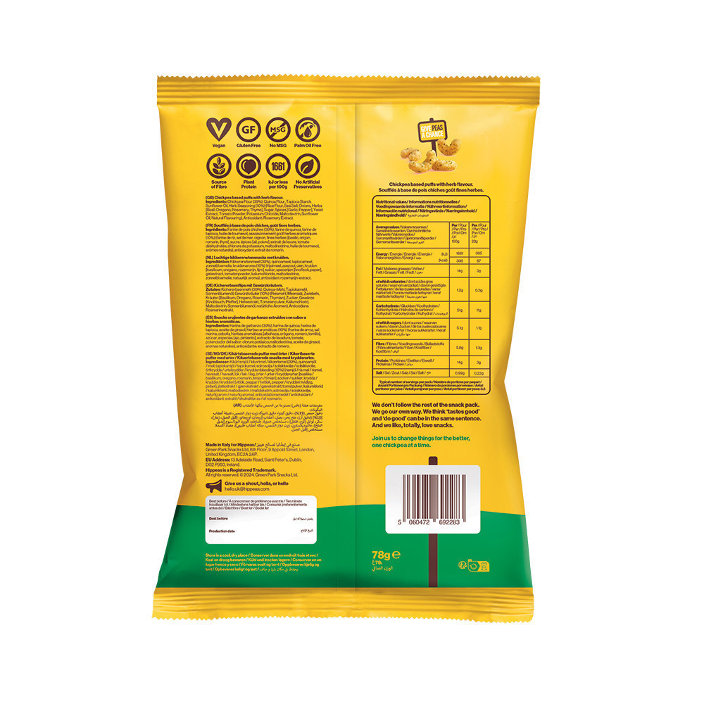 Hippeas Chickpea Puff Snacks Vegan Herbs We Trust 8x78g