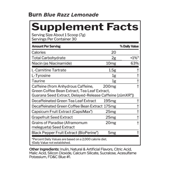 Rule 1 Burn Thermo Blue Razz Lemonade 30 Serving