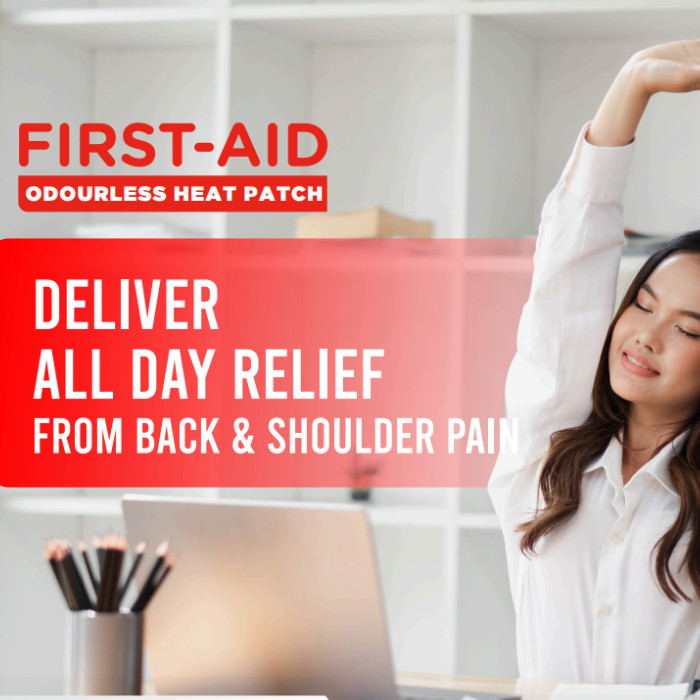 First Aid Odourless Heat Patch, Fast Pain Relief for Back, Neck, Shoulder, Cramps & Muscle Aches - 2 Patches