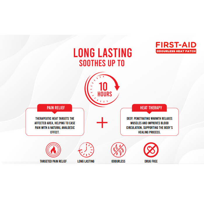 First Aid Odourless Heat Patch, Fast Pain Relief for Back, Neck, Shoulder, Cramps & Muscle Aches - 2 Patches
