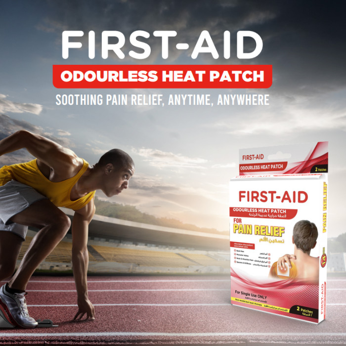First Aid Odourless Heat Patch, Fast Pain Relief for Back, Neck, Shoulder, Cramps & Muscle Aches - 2 Patches