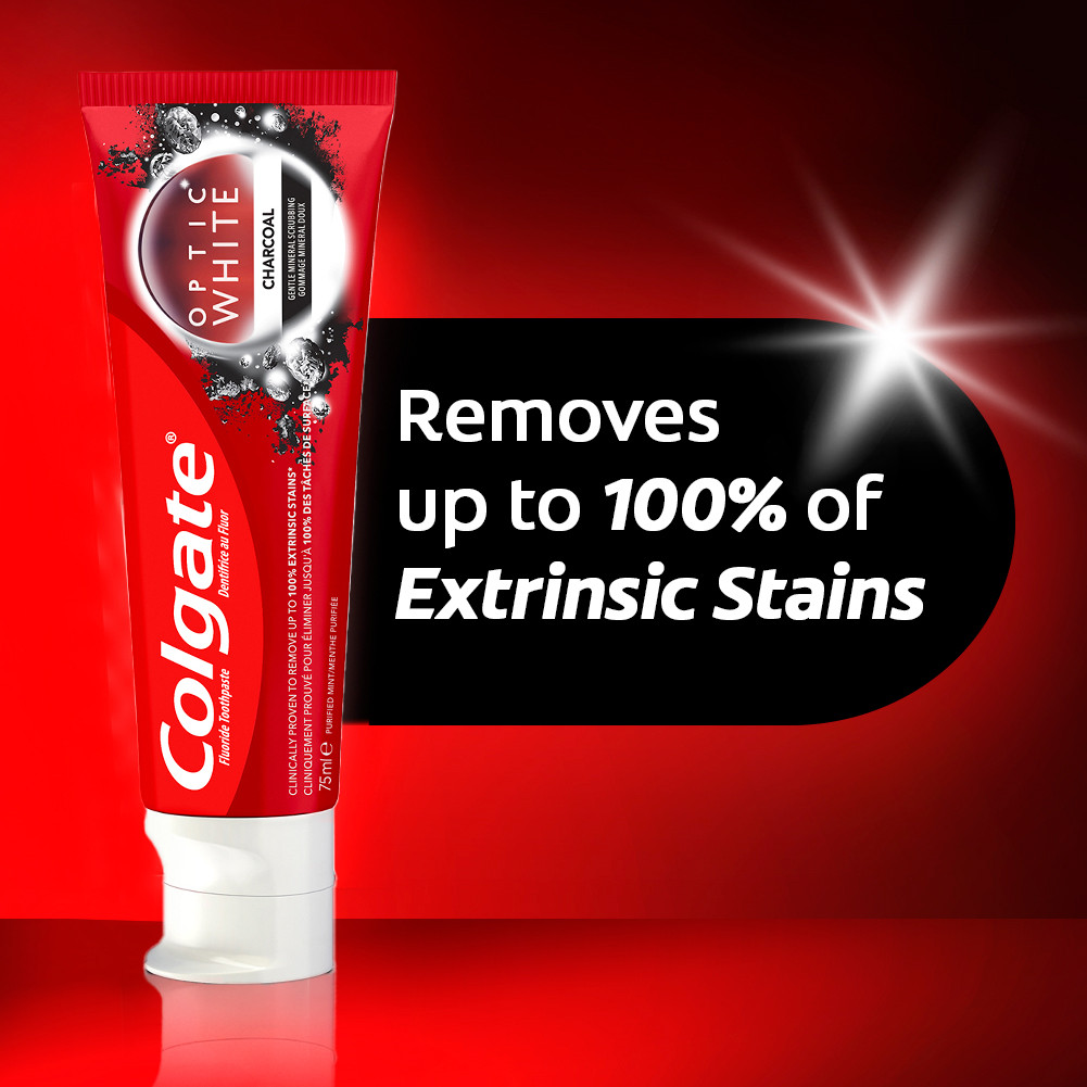 Colgate Optic White Charcoal Whitening Toothpaste 2x75ml