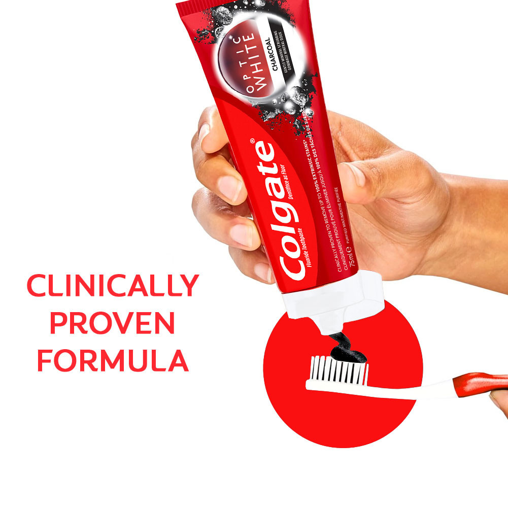 Colgate Optic White Charcoal Whitening Toothpaste 2x75ml